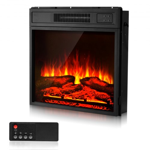 VEVOR Electric Fireplace Insert, 18 inch Recessed and Wall Mounted with Adjustable 3 Flame Brightness Levels & 24h Timer & Remote Control, Indoor Heater w/ Overheat Protection, 5000BTU Black
