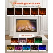 VEVOR 26in Electric Fireplace Insert Wall Recessed Heater 750W 1500W Remote