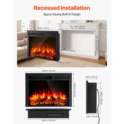 thumbnail image 2 of Giantex 28.5 Electric Fireplace Insert, Wall Global | Ubuy 2 of 12