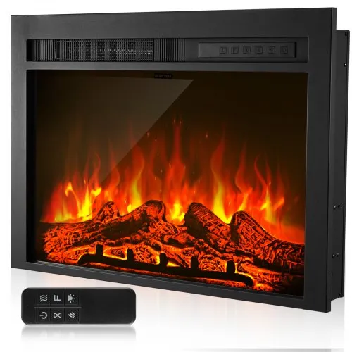 VEVOR Electric Fireplace Insert, 28.5 inch Recessed and Wall Mounted with Adjustable Flame Color Brightness & 8h Timer & Remote Control, Indoor Heater w/ 750W/1500W Dual Heating Modes, 5000BTU Black