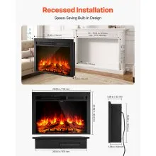 VEVOR 28.5in Electric Fireplace Insert Wall Recessed Heater 750W 1500W Remote