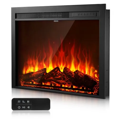 VEVOR Electric Fireplace Insert, 35 inch Recessed and Wall Mounted with Adjustable Flame Color Brightness & 8h Timer & Remote Control, Indoor Heater w/ 750W/1500W Dual Heating Modes, 5000BTU Black