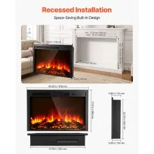 VEVOR 40in Electric Fireplace Insert Wall Recessed Heater 750W 1500W Remote