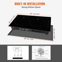 VEVOR Electric Cooktop, 2 Burners, 12'' Induction Stove Top, Built-in Magnetic Cooktop 1800W, 9 Heating Level Multifunctional Burner, LED Touch Screen w/ Child Lock & Over-Temperature Protection