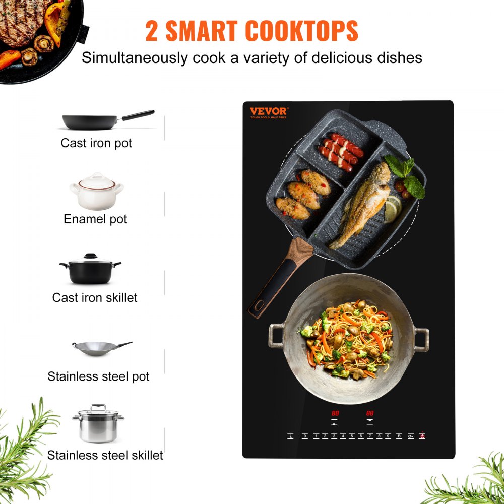 Induction Cooktop, Double Induction Burner with Removable Grill Griddle Pan  Non-stick, 5 Gear 2 Burner Stove, 1400W Hot Plates - AliExpress