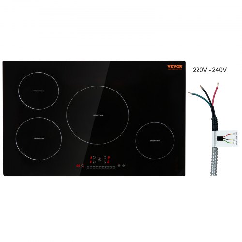 VEVOR Electric Cooktop, 4 Burners, 30'' Induction Stove Top, Built-in Magnetic Cooktop 7500W, 9 Heating Level Multifunctional Burner, LED Touch Screen w/ Child Lock & Over-Temperature Protection