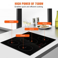 VEVOR Electric Cooktop, 4 Burners, 30'' Induction Stove Top, Built-in Magnetic Cooktop 7500W, 9 Heating Level Multifunctional Burner, LED Touch Screen w/ Child Lock & Over-Temperature Protection