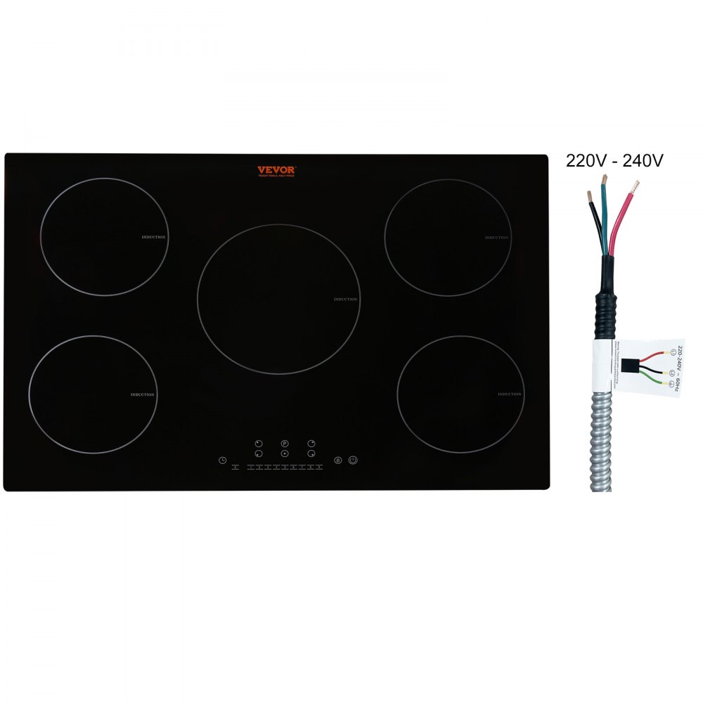 Induction Cooktop, 2-Burner Countertop Dual Ceramic Cooker Burner Stove 2400W 110V, Size: Large, Black