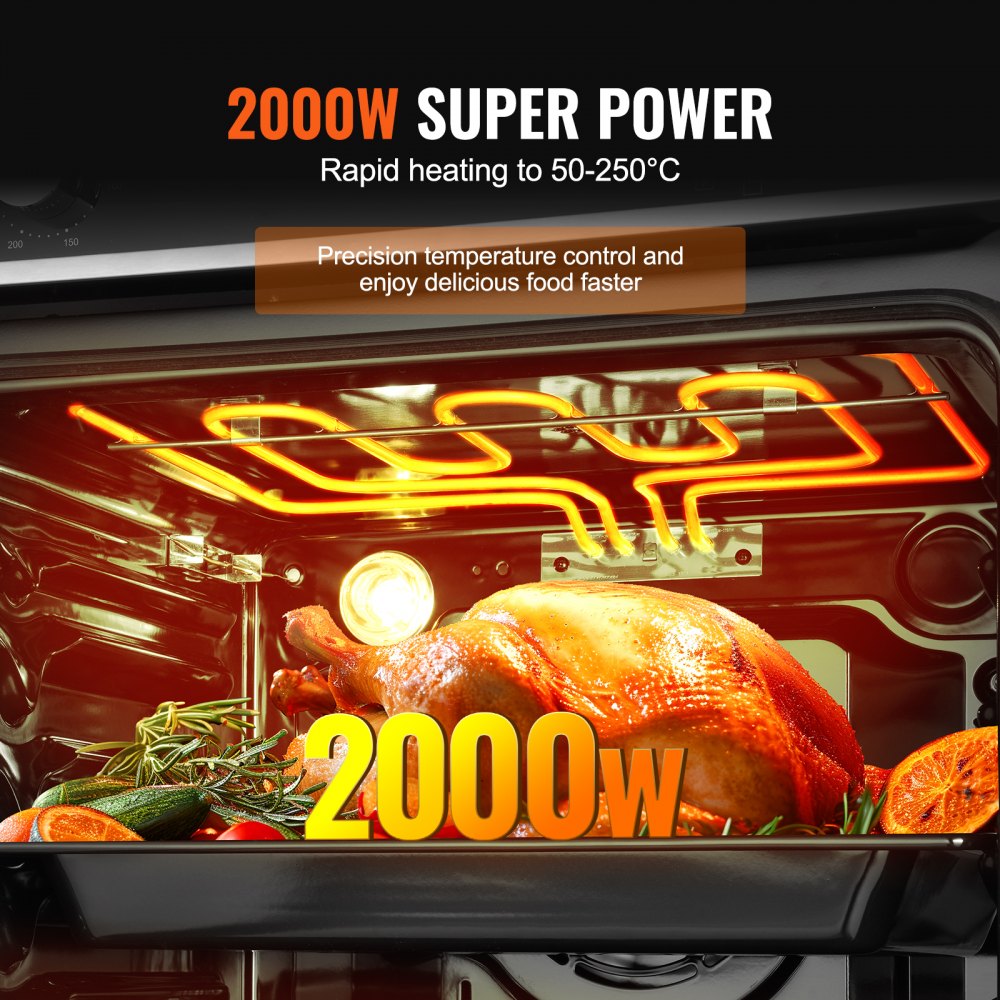 Horno de pared VEVOR, horno eléctrico empotrado de 61 cm con 6 funciones de cocción, 2,68 pies cúbicos con temporizador, 2000 W, rejilla y bandeja para hornear, para cocina.