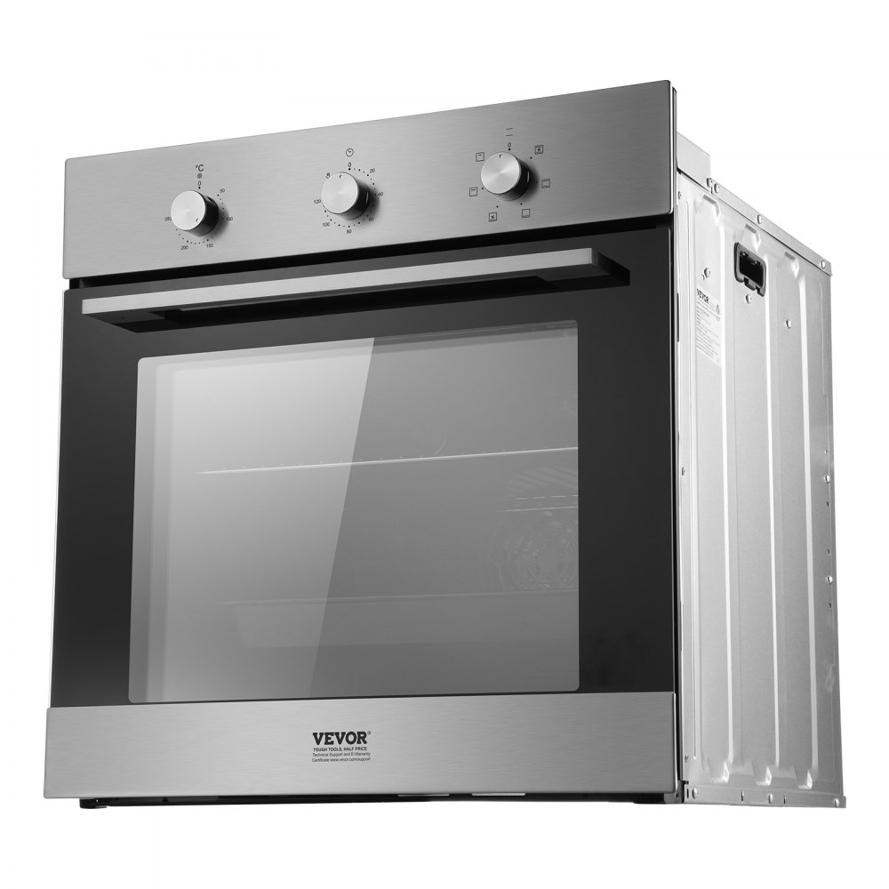 Horno de pared VEVOR, horno eléctrico empotrado de 61 cm con 6 funciones de cocción, 2,68 pies cúbicos con temporizador, 2000 W, rejilla y bandeja para hornear, para cocina.