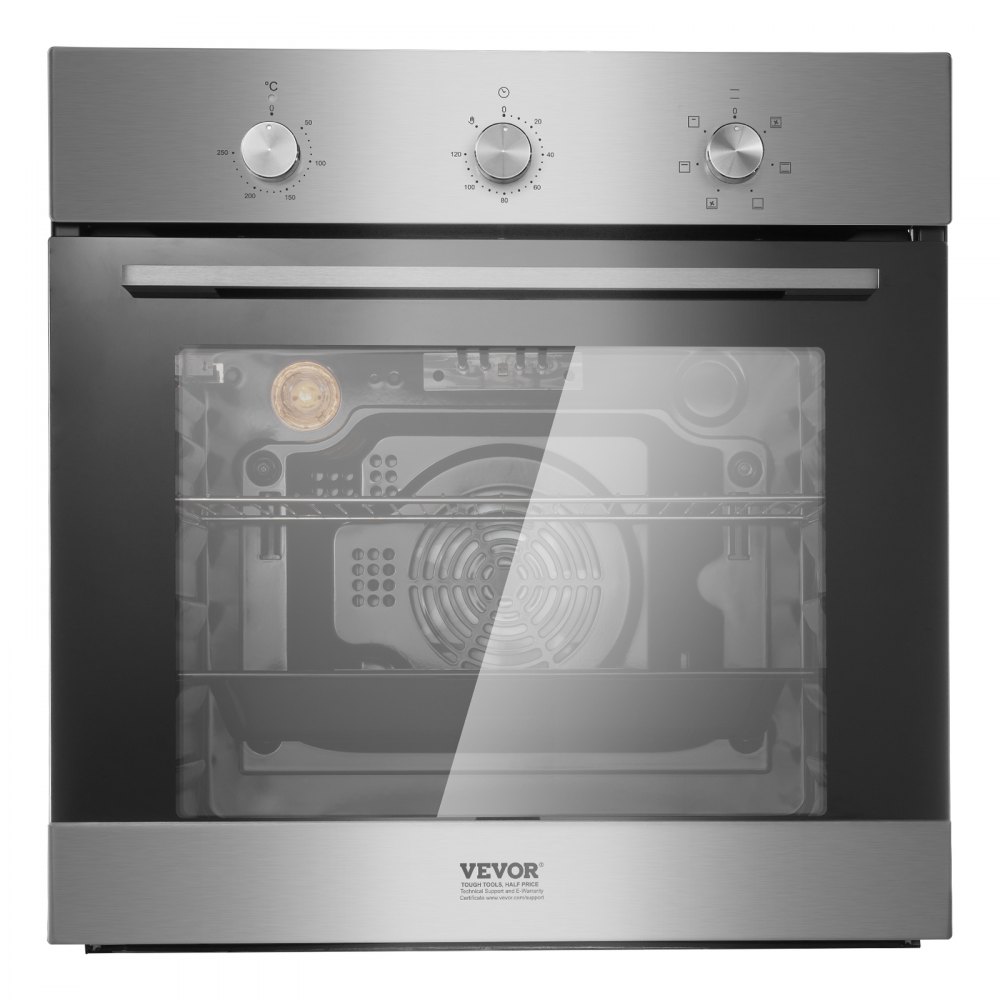 Horno de pared VEVOR, horno eléctrico empotrado de 61 cm con 6 funciones de cocción, 2,68 pies cúbicos con temporizador, 2000 W, rejilla y bandeja para hornear, para cocina.