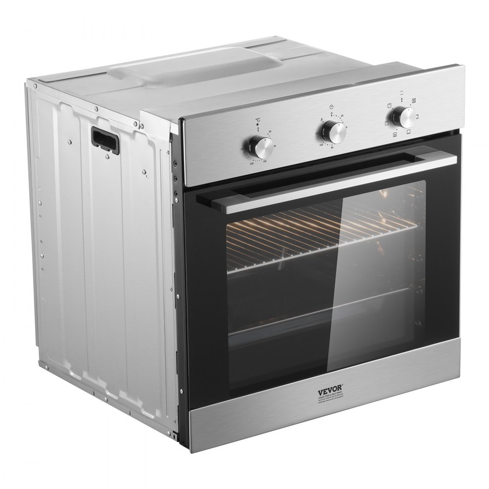 Horno de pared VEVOR, horno eléctrico empotrado de 61 cm con 6 funciones de cocción, 2,68 pies cúbicos con temporizador, 2000 W, rejilla y bandeja para hornear, para cocina.