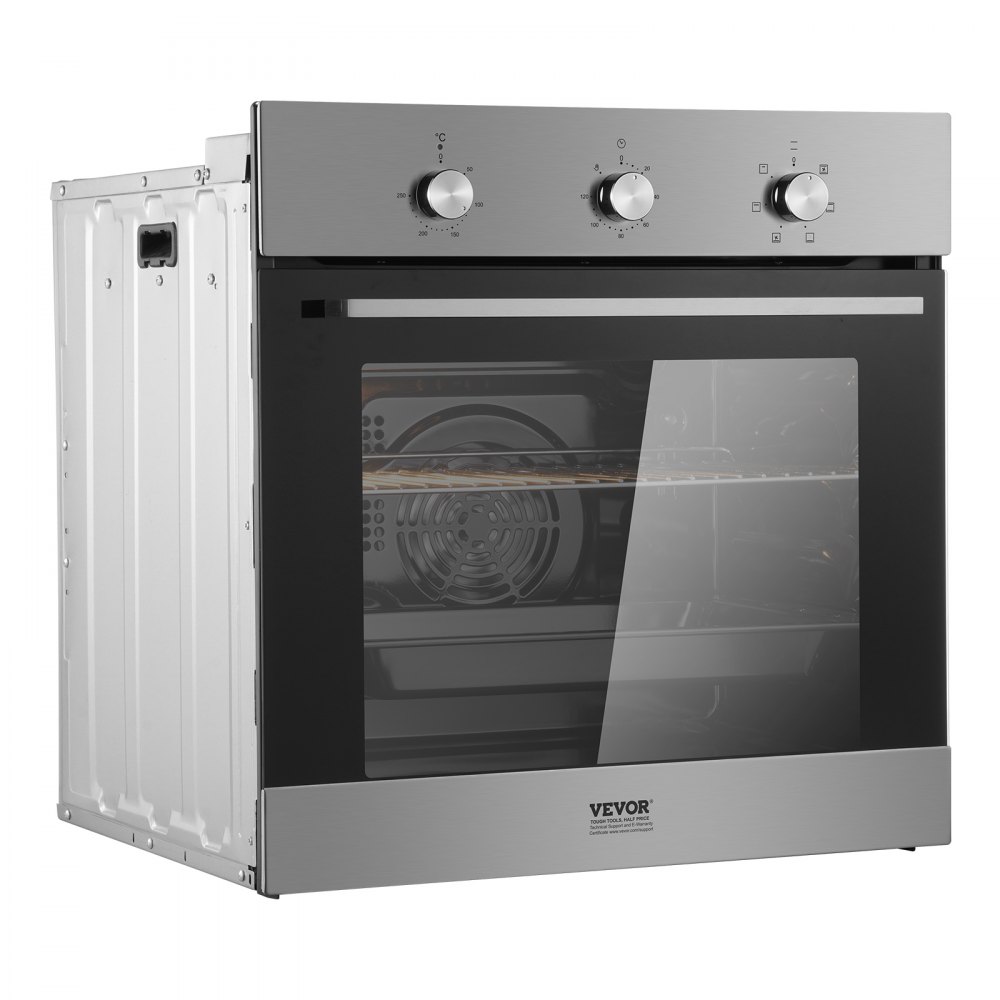 Horno de pared VEVOR, horno eléctrico empotrado de 61 cm con 6 funciones de cocción, 2,68 pies cúbicos con temporizador, 2000 W, rejilla y bandeja para hornear, para cocina.
