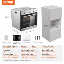 Horno de pared simple VEVOR Horno de pared eléctrico empotrado de 24" 6 funciones 2,68 pies cúbicos