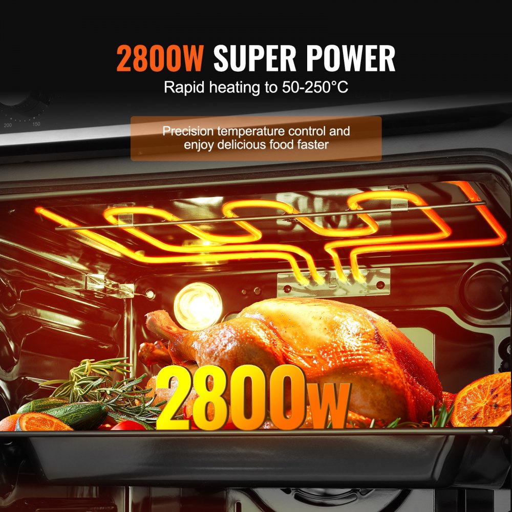 Horno de pared VEVOR, horno eléctrico empotrado de 61 cm con 9 funciones de cocción, 2,68 pies cúbicos con temporizador, 2800 W, rejilla y bandeja para hornear, para cocina.