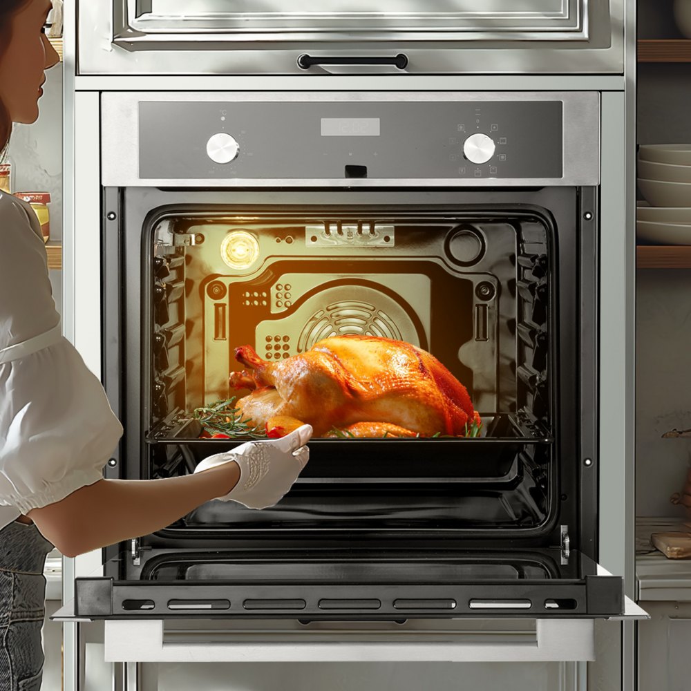 Horno de pared VEVOR, horno eléctrico empotrado de 61 cm con 9 funciones de cocción, 2,68 pies cúbicos con temporizador, 2800 W, rejilla y bandeja para hornear, para cocina.