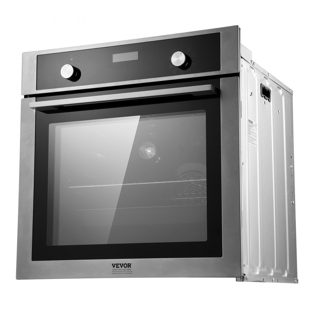 Horno de pared VEVOR, horno eléctrico empotrado de 61 cm con 9 funciones de cocción, 2,68 pies cúbicos con temporizador, 2800 W, rejilla y bandeja para hornear, para cocina.