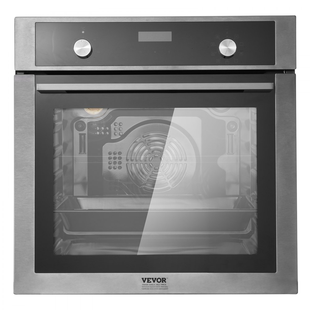 Horno de pared VEVOR, horno eléctrico empotrado de 61 cm con 9 funciones de cocción, 2,68 pies cúbicos con temporizador, 2800 W, rejilla y bandeja para hornear, para cocina.