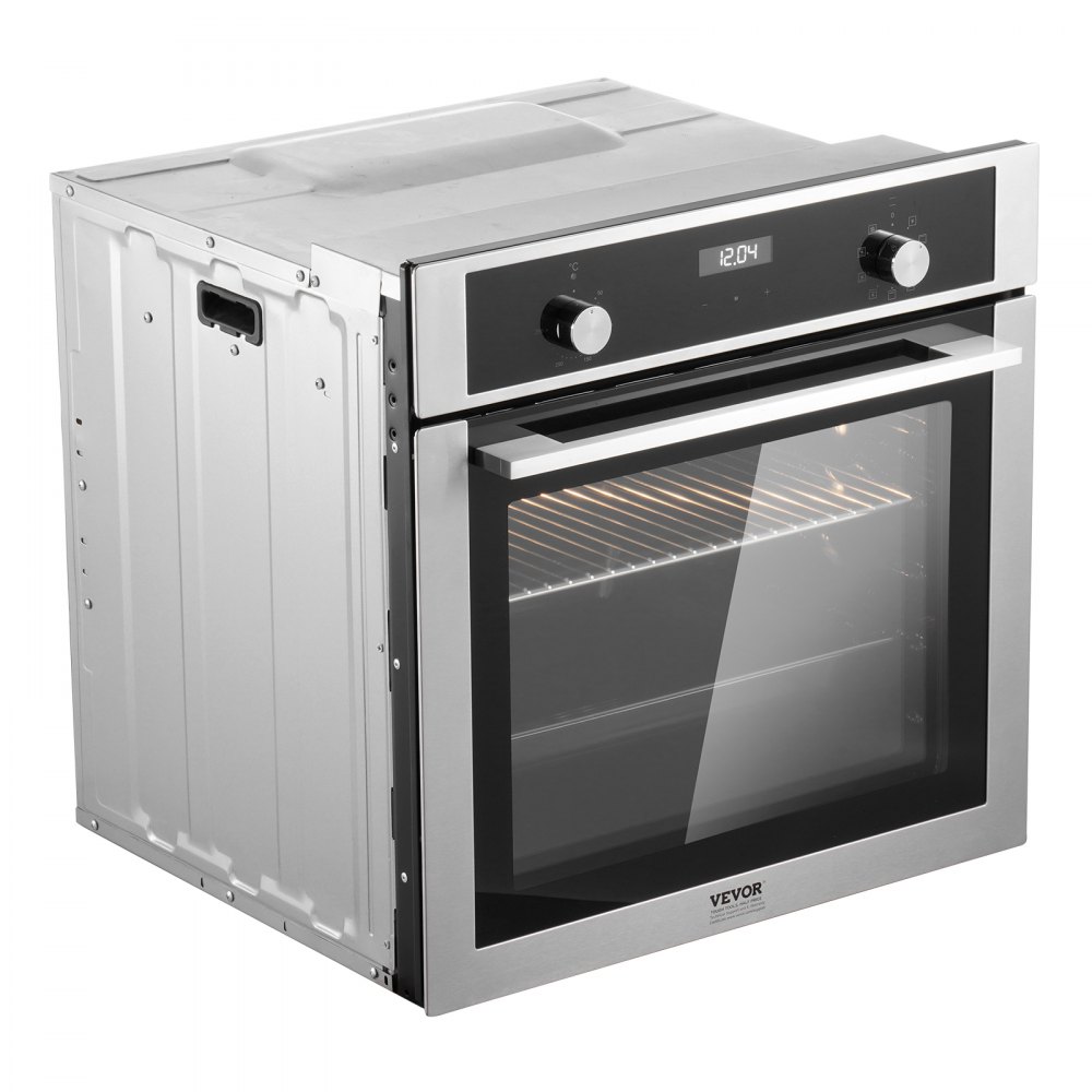 Horno de pared VEVOR, horno eléctrico empotrado de 61 cm con 9 funciones de cocción, 2,68 pies cúbicos con temporizador, 2800 W, rejilla y bandeja para hornear, para cocina.