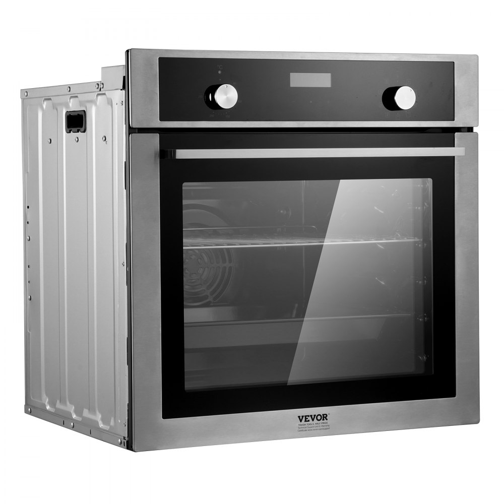 Horno de pared VEVOR, horno eléctrico empotrado de 61 cm con 9 funciones de cocción, 2,68 pies cúbicos con temporizador, 2800 W, rejilla y bandeja para hornear, para cocina.