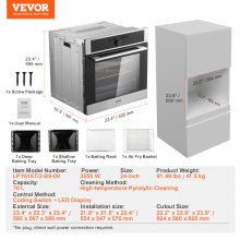 VEVOR Single Wall Oven 24" Electric Built-in Wall Oven 16 Functions 2.68 Cu. Ft