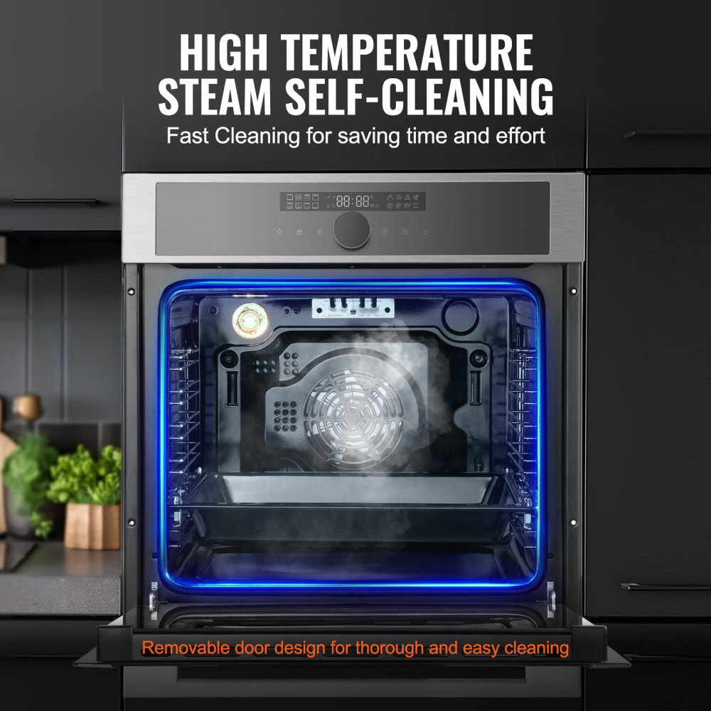 VEVOR Single Wall Oven, 24" Electric Built-in Wall Oven with 16 Cooking Functions, 2.68 Cu.Ft Electric Wall Ovens with Timer, 3150W Electric Oven with Baking Rack and Tray, for Kitchen
