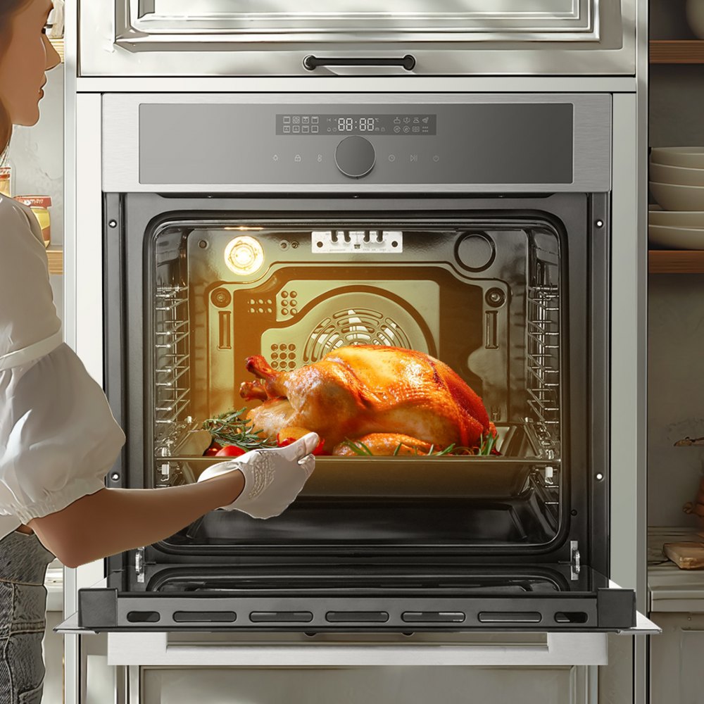 VEVOR Single Wall Oven, 24" Electric Built-in Wall Oven with 16 Cooking Functions, 2.68 Cu.Ft Electric Wall Ovens with Timer, 3150W Electric Oven with Baking Rack and Tray, for Kitchen