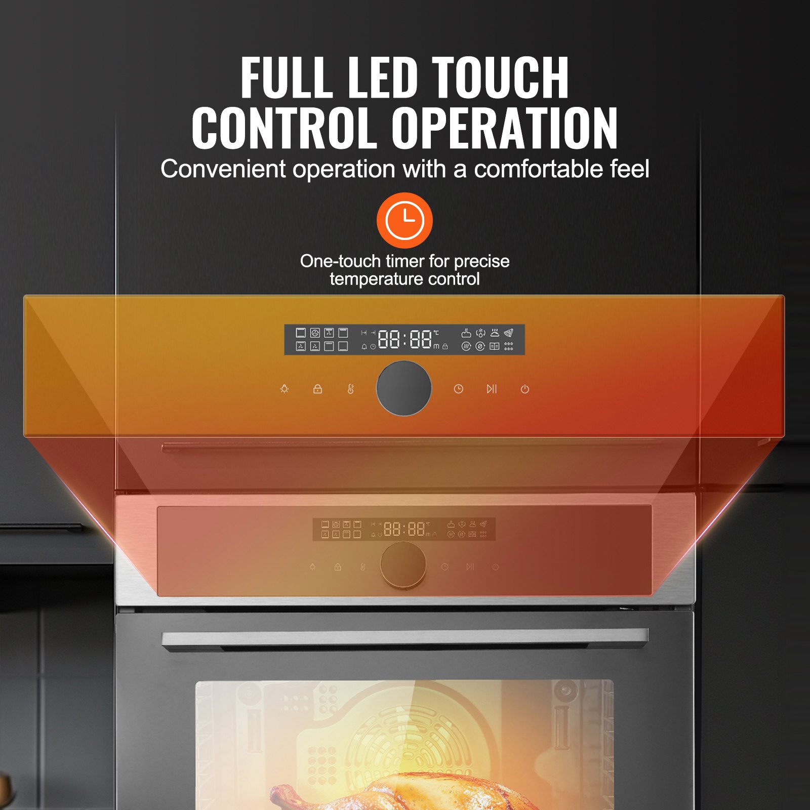VEVOR Single Wall Oven, 24" Electric Built-in Wall Oven with 16 Cooking Functions, 2.68 Cu.Ft Electric Wall Ovens with Timer, 3150W Electric Oven with Baking Rack and Tray, for Kitchen