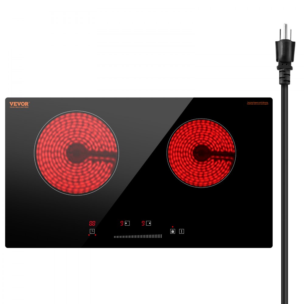 VEVOR Estufa eléctrica empotrada con placa de vitrocerámica radiante y 2 quemadores, 23,6 x 13,3 pulgadas