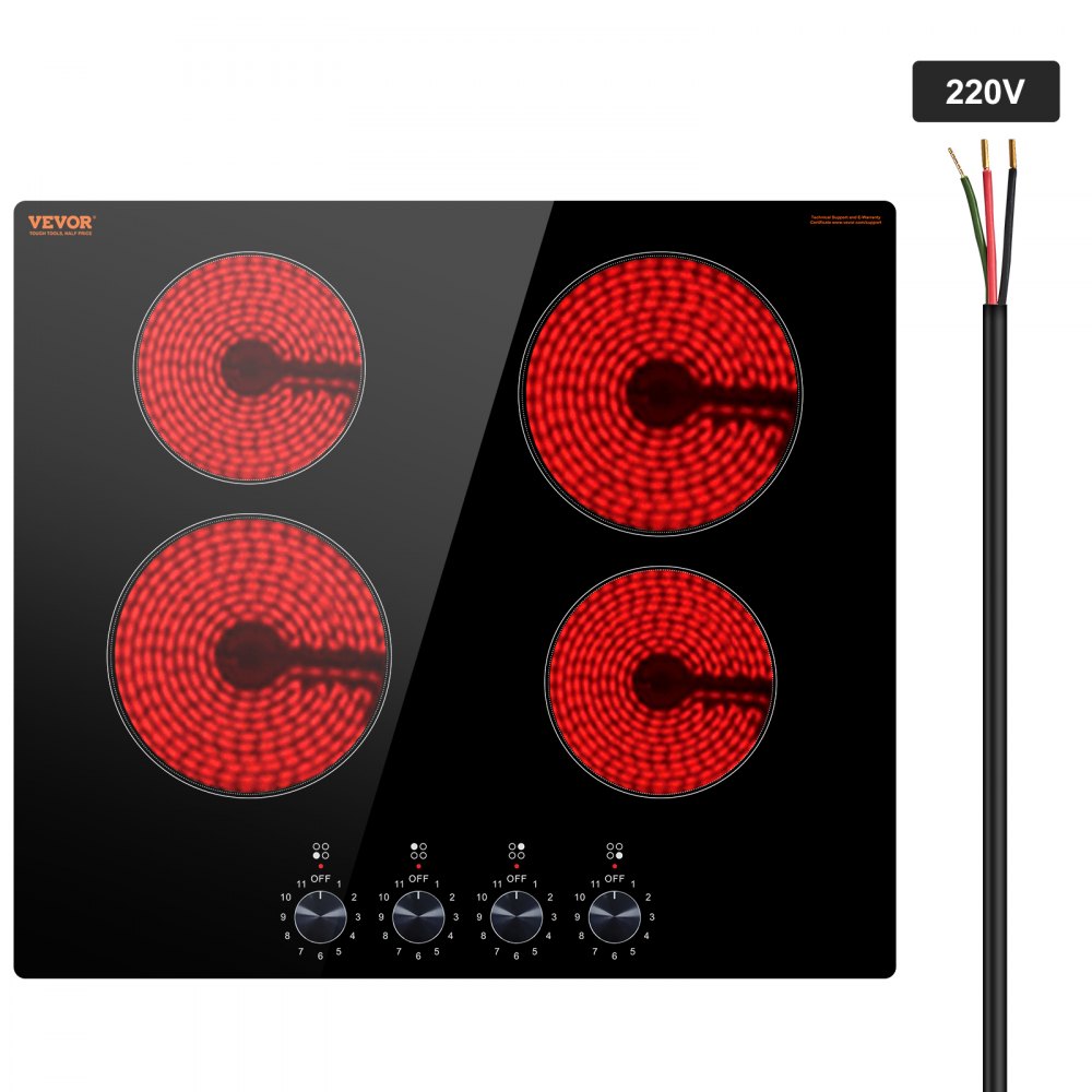 Table de cuisson électrique encastrable VEVOR Table de cuisson radiante en céramique 4 brûleurs 23,2 x 20,5 pouces