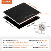 VEVOR Built-in Electric Cooktop Radiant Ceramic Cooktop 4 Burners 23.2x20.5 inch