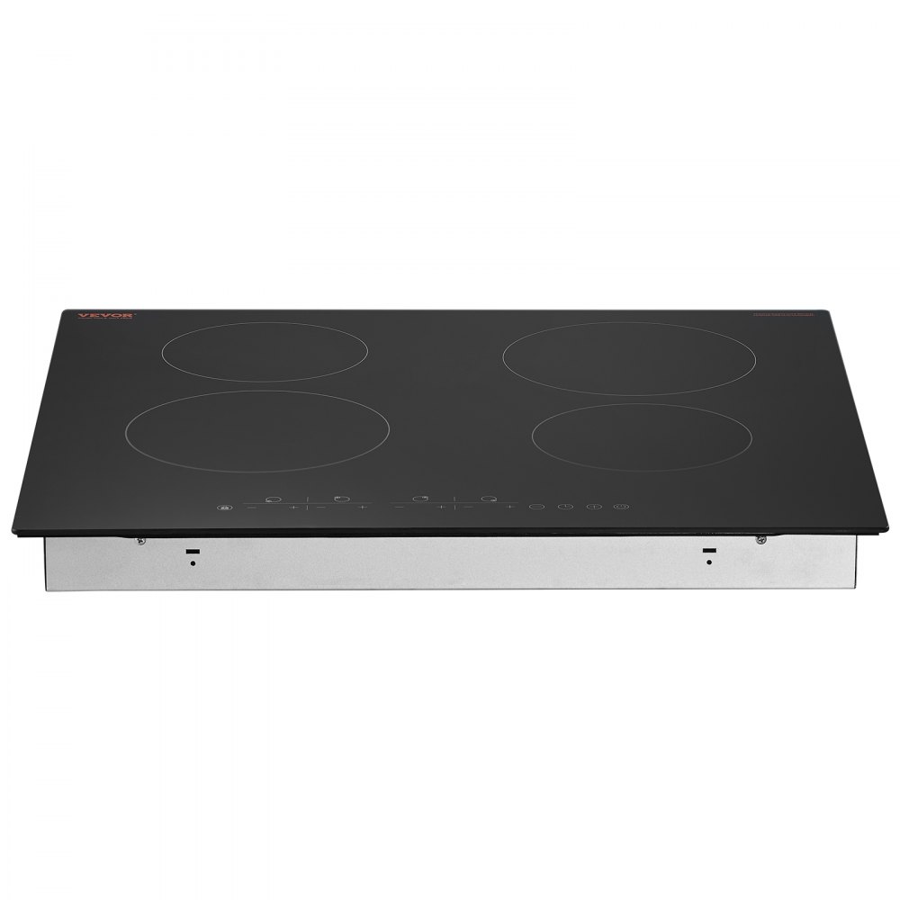 VEVOR Electric Cooktop, 24 inch 4 Burners Built-in Electric Stove Top, 6000W Ceramic Top Radiant Cooktop with Glass Panel, Touch Control, Timer, Child Lock, 9 Heat Level, 220-240V, Hard Wire (No Plug)