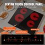 VEVOR Electric Cooktop, 24 inch 4 Burners Built-in Electric Stove Top, 6000W Ceramic Top Radiant Cooktop with Glass Panel, Touch Control, Timer, Child Lock, 9 Heat Level, 220-240V, Hard Wire (No Plug)
