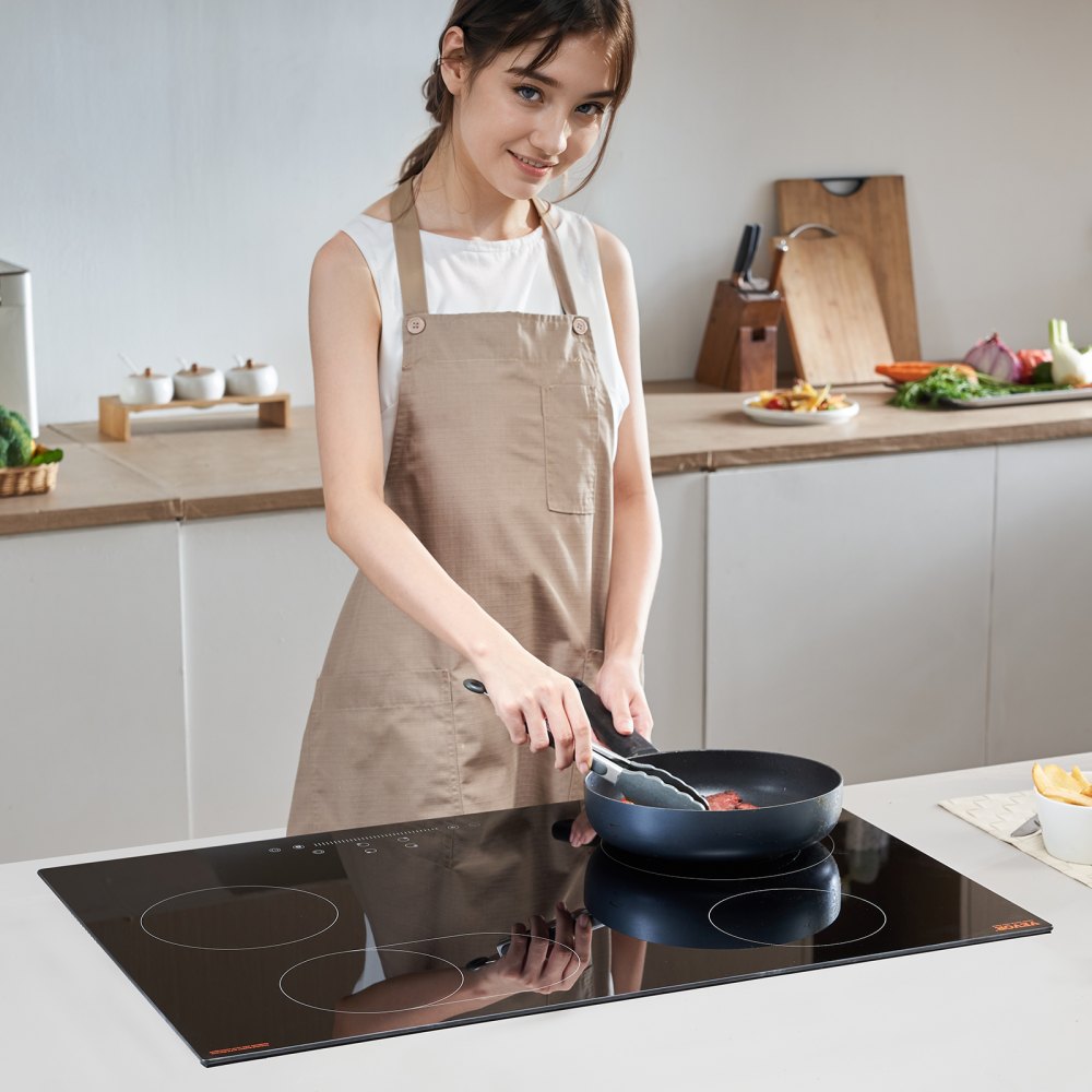 VEVOR Electric Cooktop, 30 inch 4 Burners Built-in Electric Stove Top, 7200W Ceramic Top Radiant Cooktop with Glass Panel, Touch Control, Timer, Child Lock, 9 Heat Level, 220-240V, Hard Wire (No Plug)