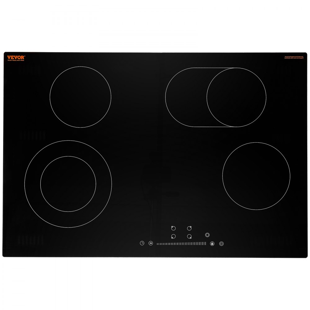 VEVOR Electric Cooktop, 30 inch 4 Burners Built-in Electric Stove Top, 7200W Ceramic Top Radiant Cooktop with Glass Panel, Touch Control, Timer, Child Lock, 9 Heat Level, 220-240V, Hard Wire (No Plug)