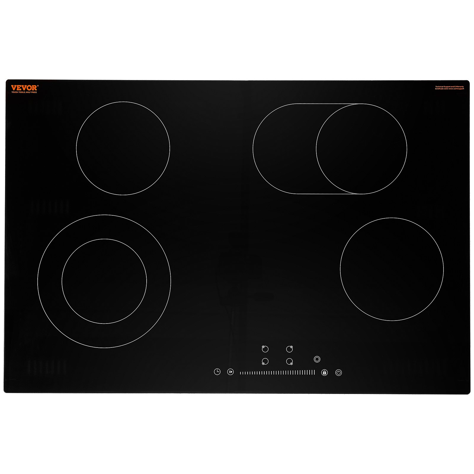 VEVOR Electric Cooktop, 30 inch 4 Burners Built-in Electric Stove Top, 7200W Ceramic Top Radiant Cooktop with Glass Panel, Touch Control, Timer, Child Lock, 9 Heat Level, 220-240V, Hard Wire (No Plug)