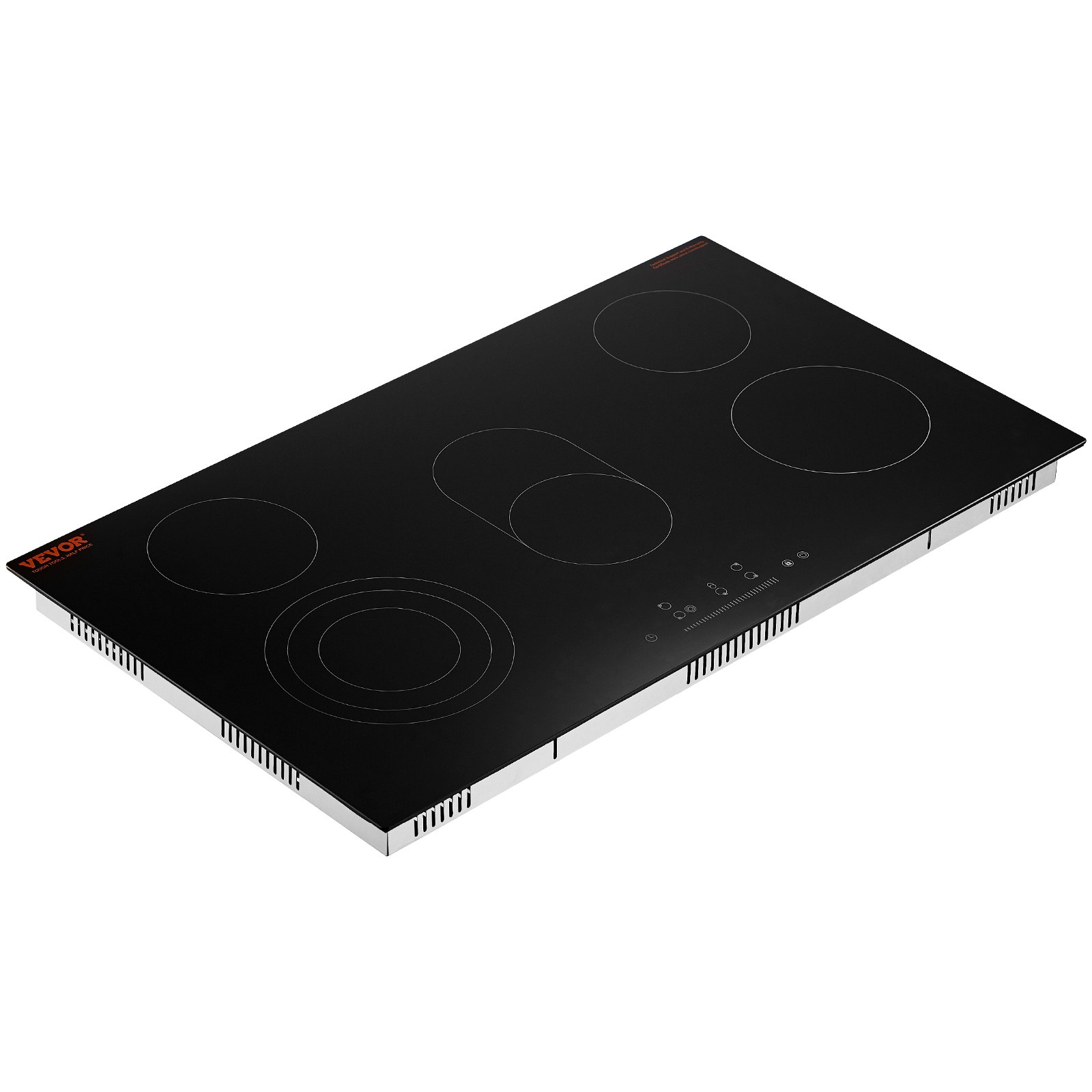 VEVOR Electric Cooktop, 36 inch 5 Burners Built-in Electric Stove Top, 8600W Ceramic Top Radiant Cooktop with Glass Panel, Touch Control, Timer, Child Lock, 9 Heat Level, 220-240V, Hard Wire (No Plug)