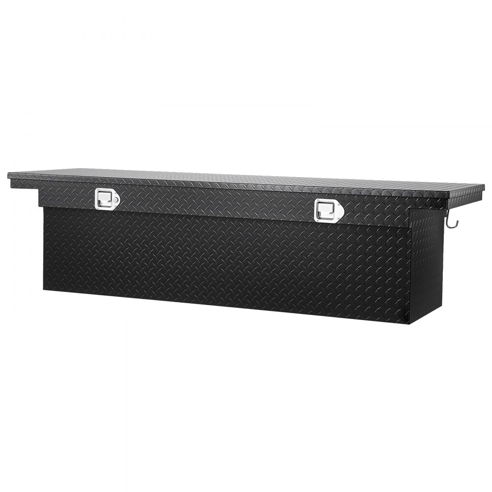 VEVOR Crossover Truck Tool Box, 69x20x18 In, Heavy Duty Aluminum Toolbox with Diamond Texture, Pick Up Truck Bed RV Trailer Toolbox, Waterproof Storage Organizer with Lock, Keys, Side Handles, Black