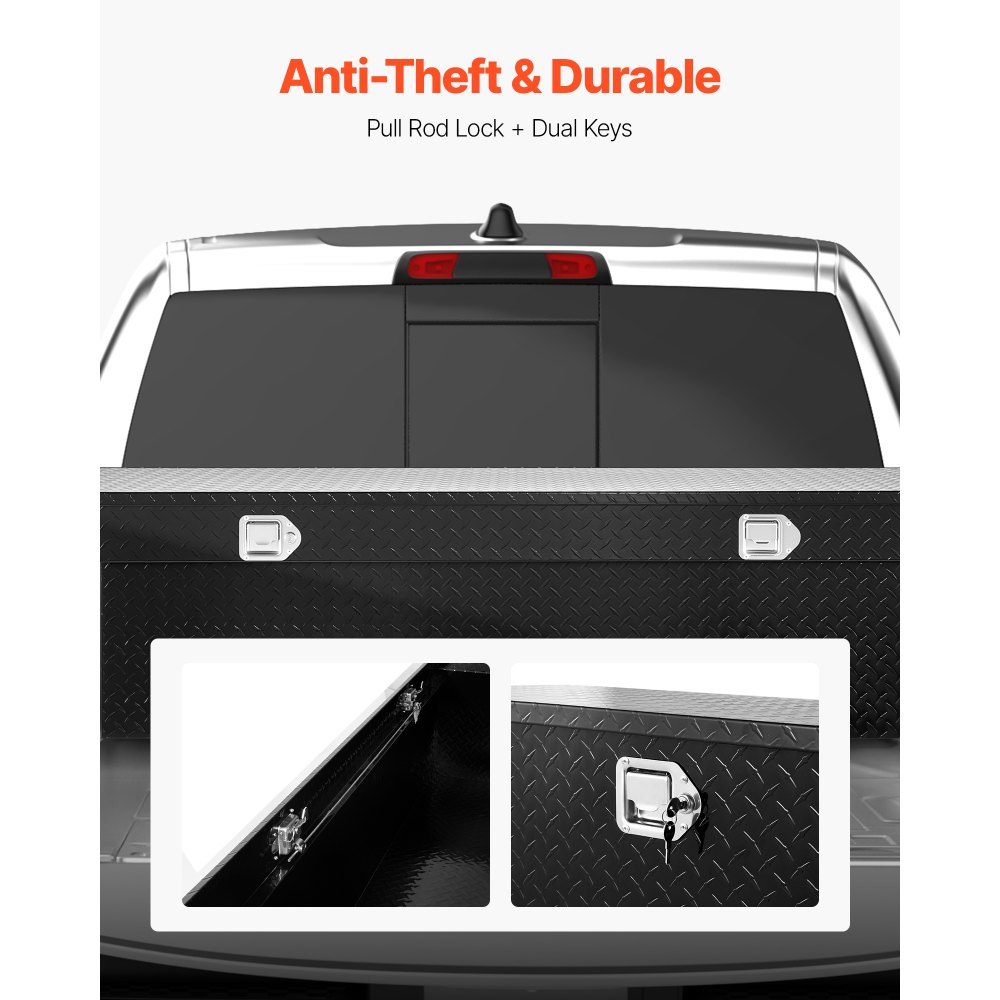 VEVOR Crossover Truck Tool Box, 69x12x14 In, Heavy Duty Aluminum Toolbox with Diamond Texture, Pick Up Truck Bed RV Trailer Toolbox, Waterproof Storage Organizer with Lock, Keys, Side Handles, Black
