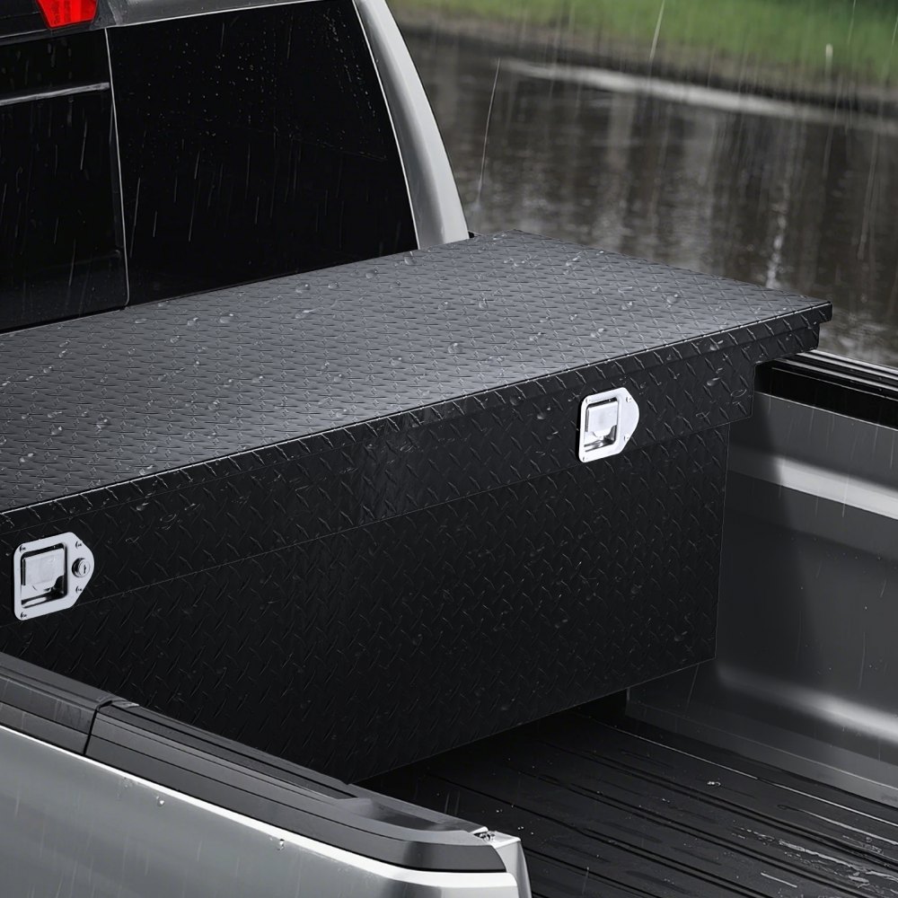 VEVOR Crossover Truck Tool Box, 69x12x14 In, Heavy Duty Aluminum Toolbox with Diamond Texture, Pick Up Truck Bed RV Trailer Toolbox, Waterproof Storage Organizer with Lock, Keys, Side Handles, Black