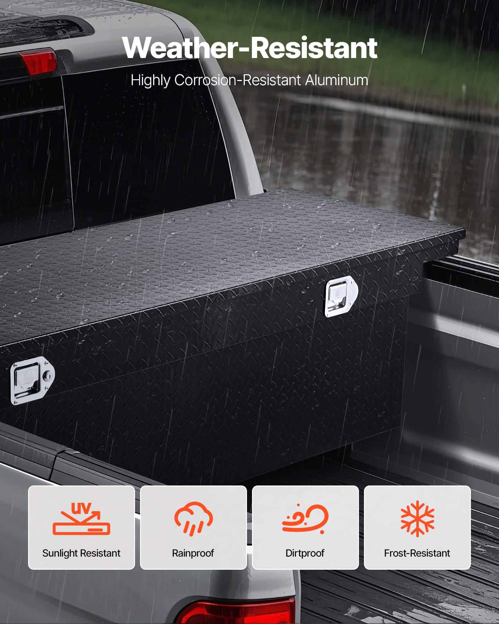 VEVOR Crossover Truck Tool Box, 69x12x14 In, Heavy Duty Aluminum Toolbox with Diamond Texture, Pick Up Truck Bed RV Trailer Toolbox, Waterproof Storage Organizer with Lock, Keys, Side Handles, Black