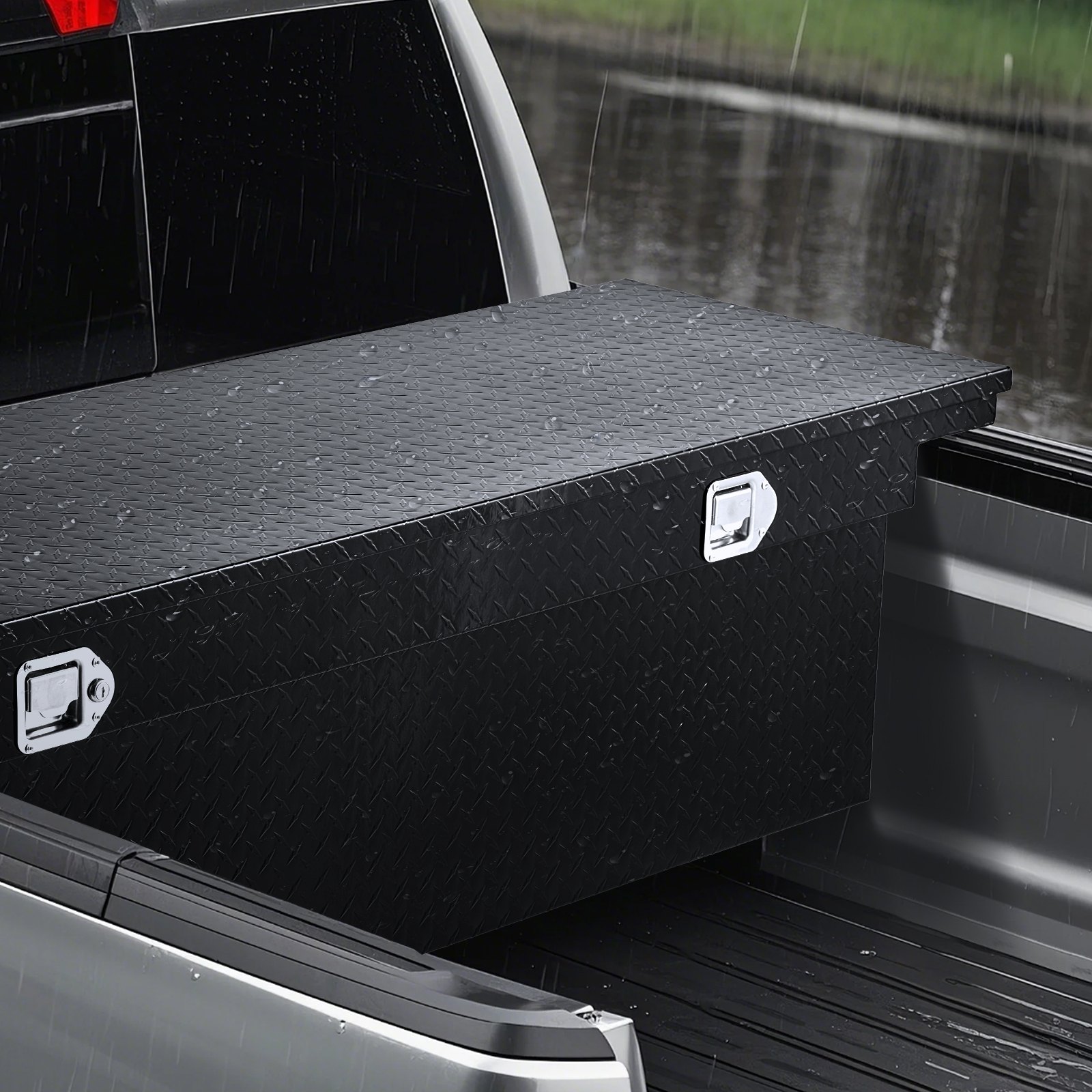 VEVOR Crossover Truck Tool Box, 69x12x14 In, Heavy Duty Aluminum Toolbox with Diamond Texture, Pick Up Truck Bed RV Trailer Toolbox, Waterproof Storage Organizer with Lock, Keys, Side Handles, Black