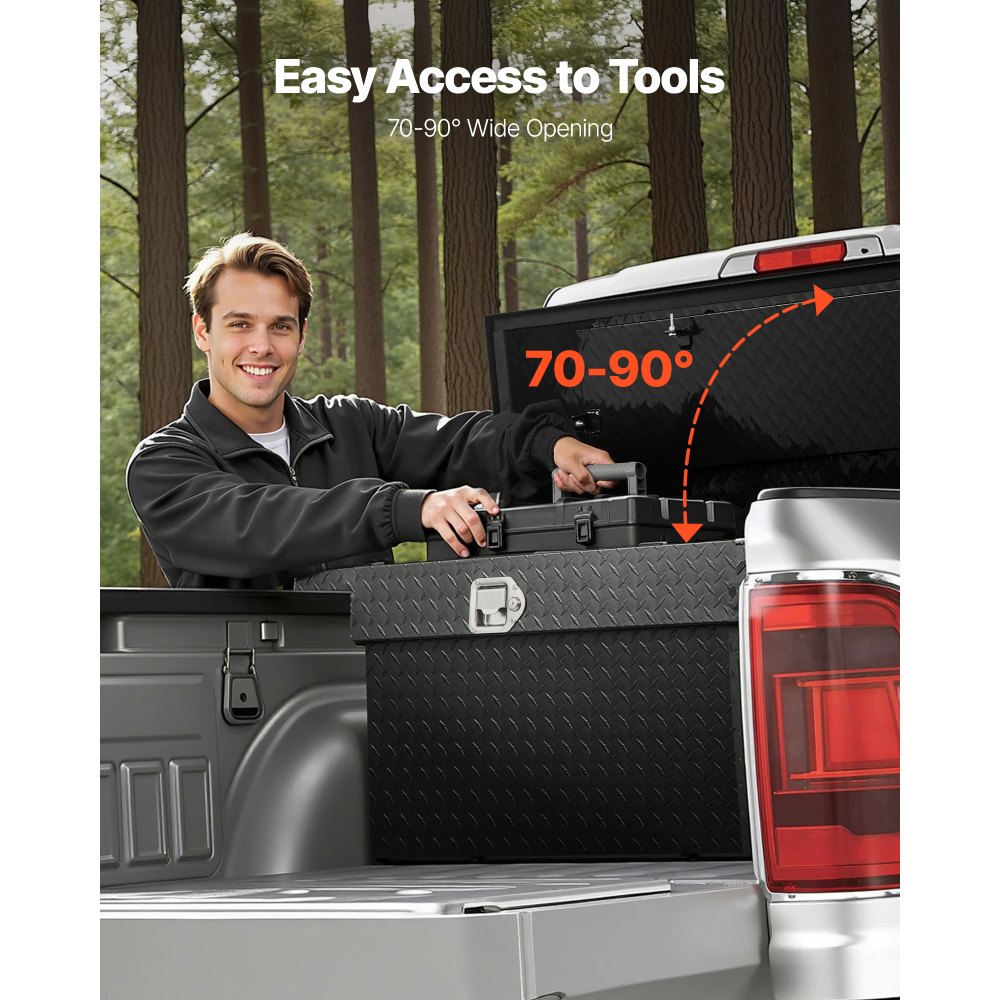 VEVOR Crossover Truck Tool Box, 69x20x14 In, Heavy Duty Aluminum Toolbox with Diamond Texture, Pick Up Truck Bed RV Trailer Toolbox, Waterproof Storage Organizer with Lock, Keys, Side Handles, Black