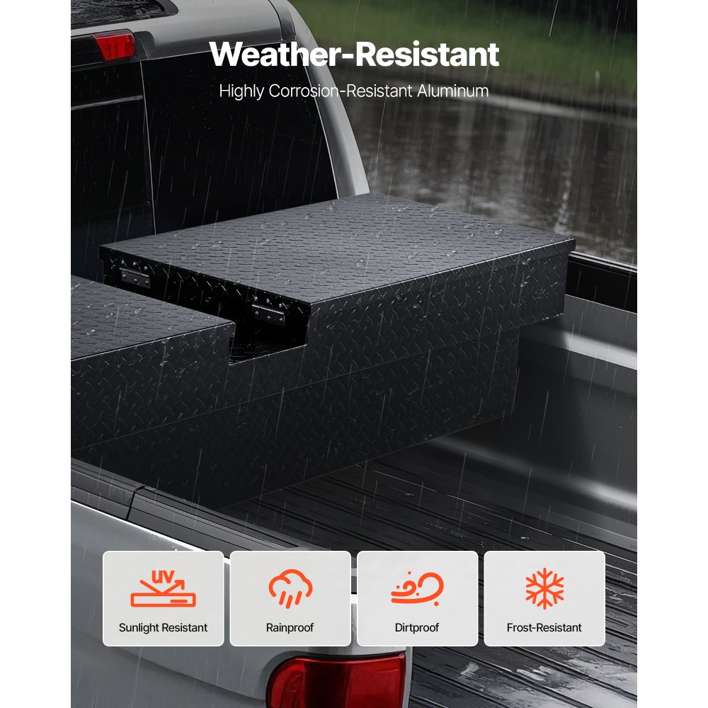 VEVOR Crossover Truck Tool Box, 70x20x13 In, Heavy Duty Aluminum Toolbox with Diamond Texture, Pick Up Truck Bed RV Trailer Toolbox, Waterproof Storage Organizer with Lock, Keys, Side Handles, Black
