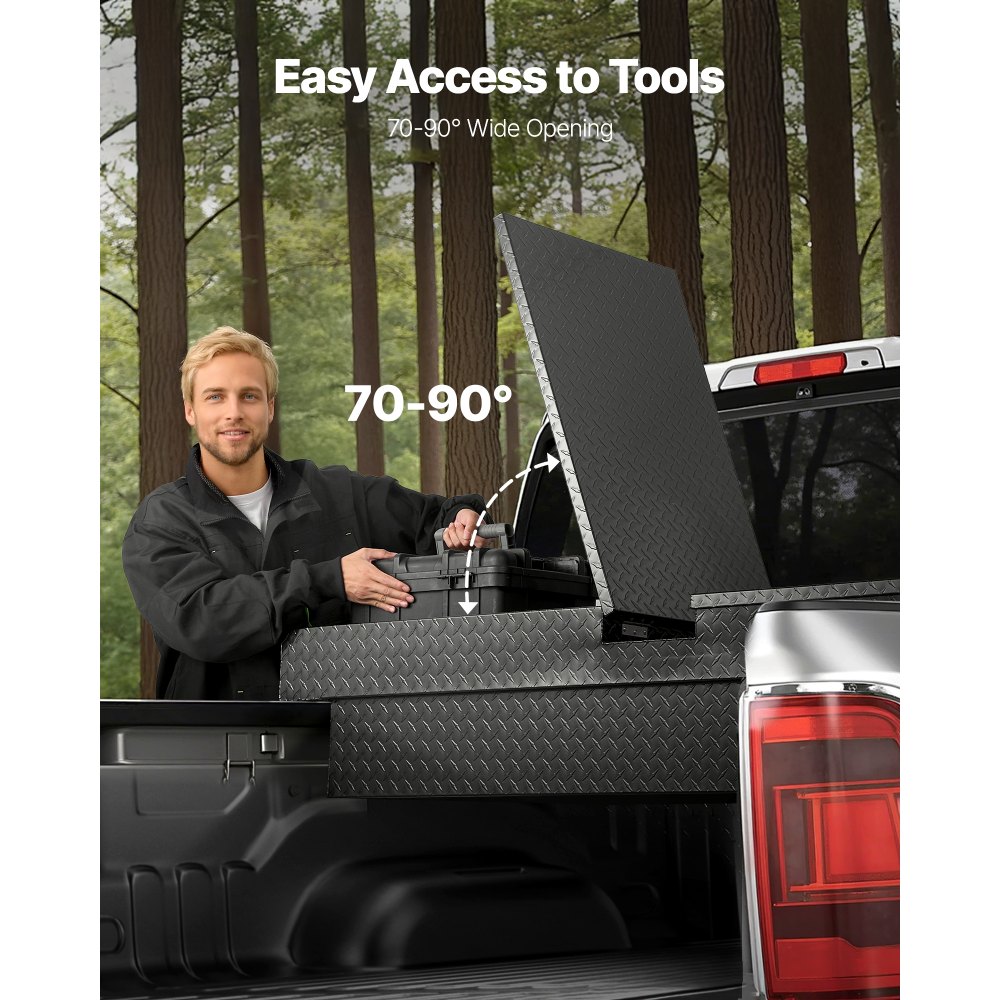 VEVOR Crossover Truck Tool Box, 70x20x13 In, Heavy Duty Aluminum Toolbox with Diamond Texture, Pick Up Truck Bed RV Trailer Toolbox, Waterproof Storage Organizer with Lock, Keys, Side Handles, Black