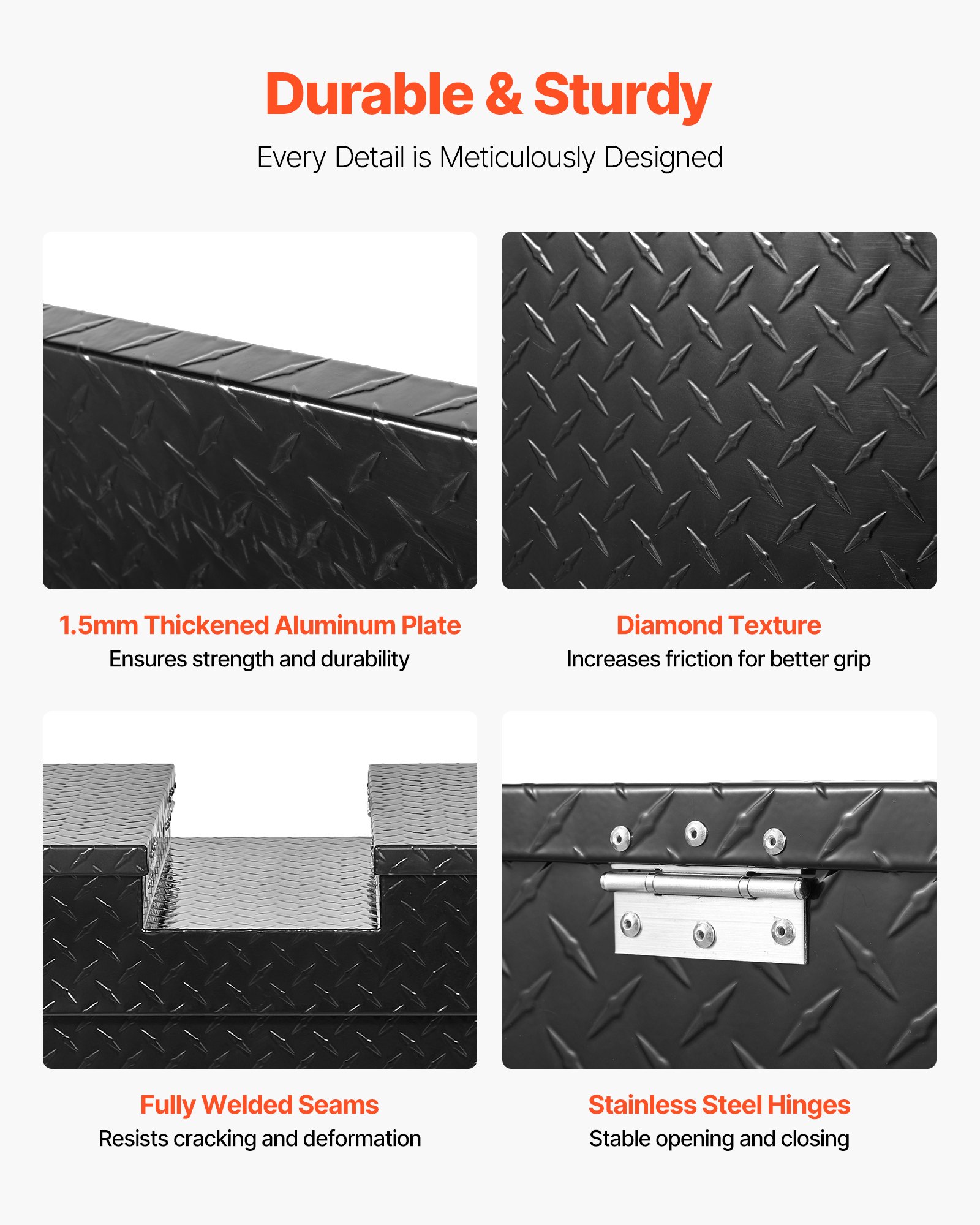 VEVOR Crossover Truck Tool Box, 70x20x13 In, Heavy Duty Aluminum Toolbox with Diamond Texture, Pick Up Truck Bed RV Trailer Toolbox, Waterproof Storage Organizer with Lock, Keys, Side Handles, Black