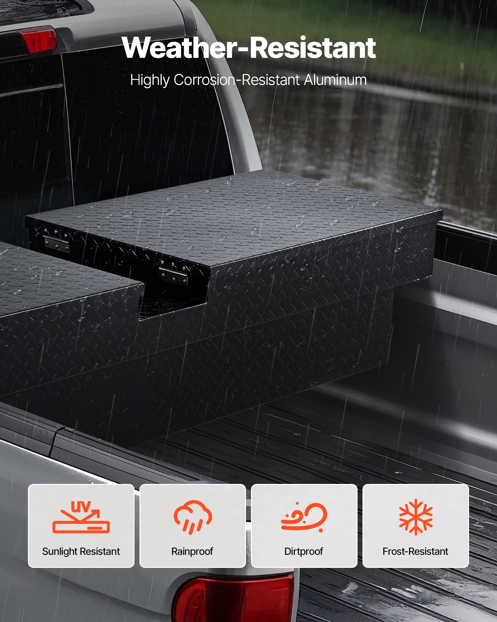 VEVOR Crossover Truck Tool Box, 70x20x13 In, Heavy Duty Aluminum Toolbox with Diamond Texture, Pick Up Truck Bed RV Trailer Toolbox, Waterproof Storage Organizer with Lock, Keys, Side Handles, Black