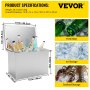VEVOR Drop in Ice Bin Chest 20x14 inch Drop in Cooler Stainless Steel Outdoor Drop in Ice Chest with Cover Bar Ice Bin 36.3 qt Drop in Wine Drops Drain-Pipe and Drain Plug Included for Cold Wine Beer