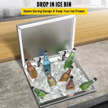 VEVOR Drop in Ice Bin Chest 20x16 inch Drop in Cooler Stainless Steel Outdoor Drop in Ice Chest with Cover Bar Ice Bin 40.9 qt Drop in Wine Drops Drain-Pipe and Drain Plug Included for Cold Wine Beer