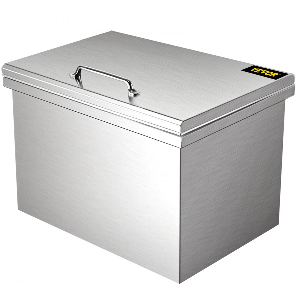 VEVOR Drop in Ice Chest 28''L x 16''W x 17''H Drop in Cooler Stainless Steel with Hinged Cover Bar Ice Bin 76.3 qt Drain-pipe and Drain Plug Included for Cold Wine Beer